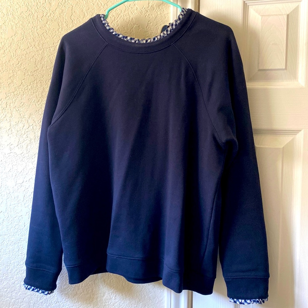J Crew Navy Gingham Collar Sweater